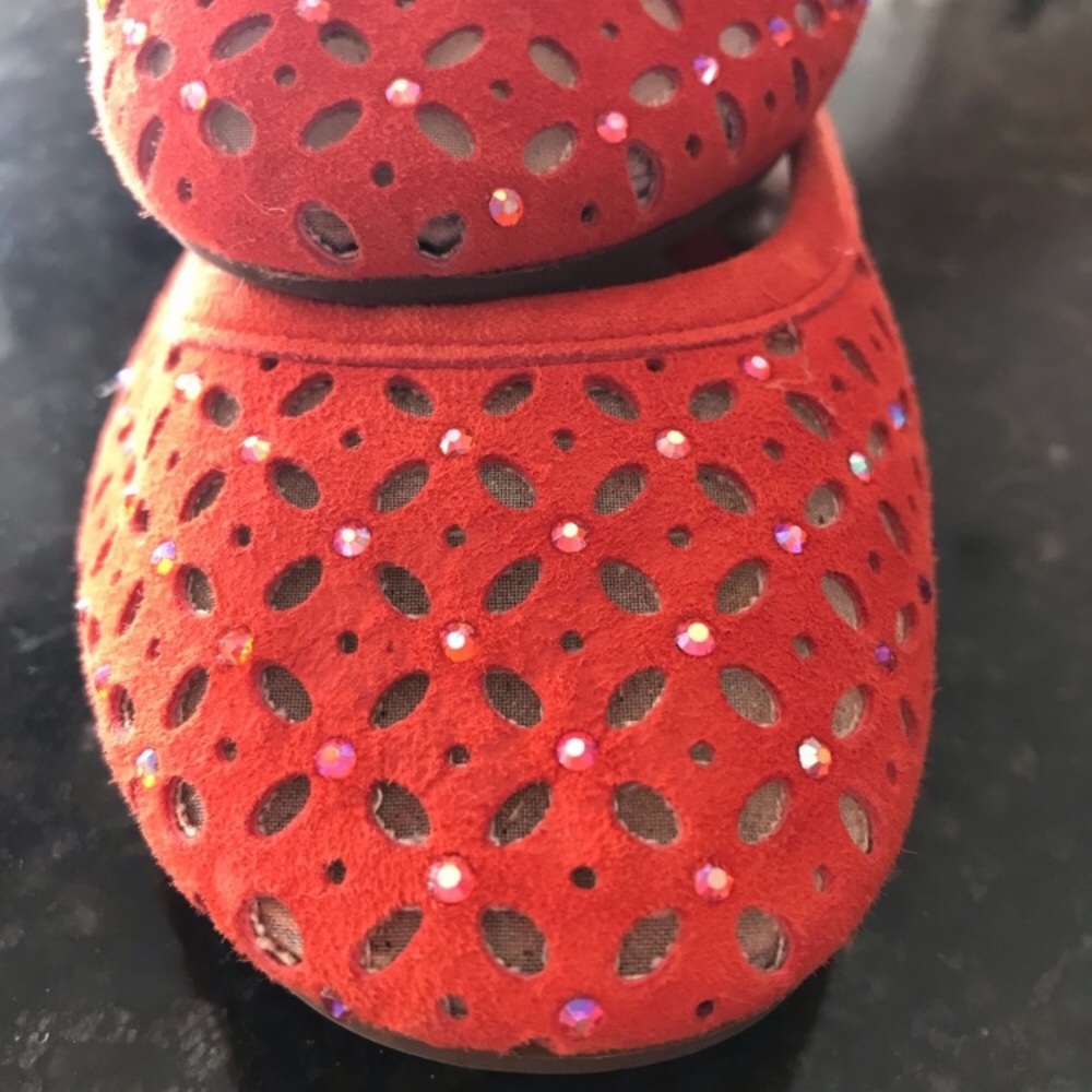 Antonio Melanie 6M orange suede laxer cut mesh flats with sparkle crystal studs - Picture 4 of 11